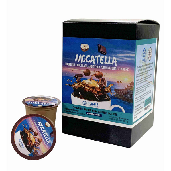 Mocatella, Hazelnut, Chocolate & other natural Flavors, Organic, ground coffee. 12 pods.
